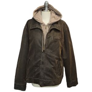 Sundance Brown Hooded Quilted Vegan Faux Leather Jacket Men XL